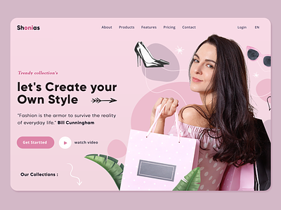 Ecommerce Store website design design header illustration landing page pink shop store ui ux vector website woman