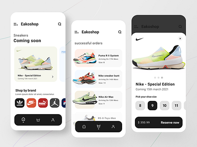 Sneakers shop app Design app cart design ecommerce figma fitness iphone list mobile shop sneaker sport uiux vector
