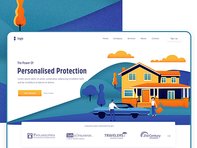Home insurance landing page branding design header home home insurance illustration landing logo page ui ux vector website