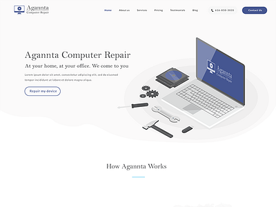 Computer Repair blue computer homepage howitworks illustration repair white