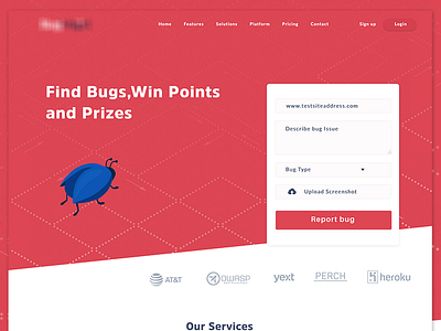 Report Bugs web site bugs homepge red report services