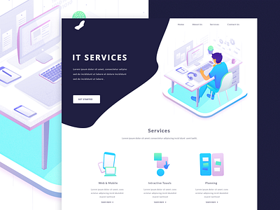 IT Service Landing Page clean computer design digital header homepage icons illustration isometric landing page ui ux vector web website white