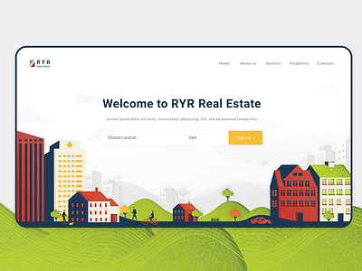 Real Estate illustration app digital flat green header home homepage house illustration landing nature page real estate ui ux vector website white