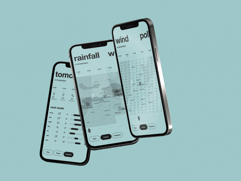 Buienalarm Redesign II animation branding buienalarm clean dutch minimalistic ui mobile app motion design motion graphics netherlands ui design weather app