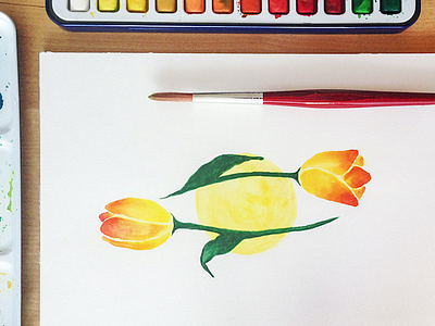 tulip art brush diy gradient illustration spring sun tulip watercolor yellow