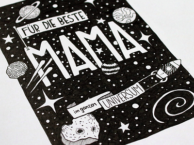 Mother's Day art blackandwhite comet drawing galaxy illustration mama mom platens space starts universe