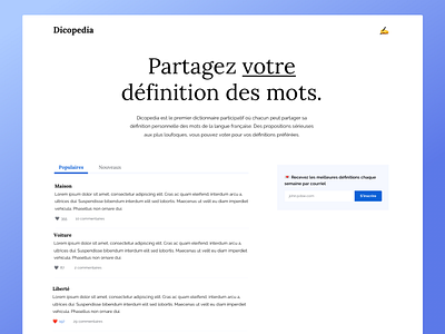 Dicopedia blue emoji french list web design website white writing