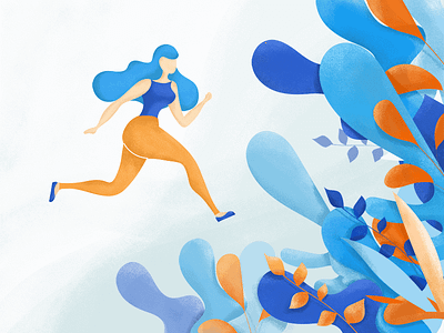 Running editorial escape garden girl runner spring woman illustration