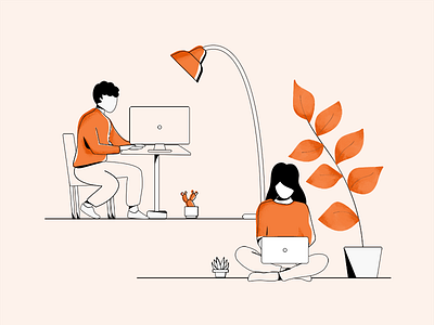 Students work space boy coworker coworking space editorial girl illustration