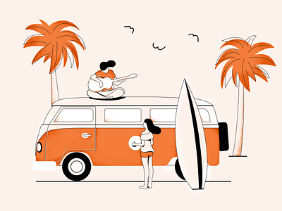 Summer beach editorial illustration monochrome summer