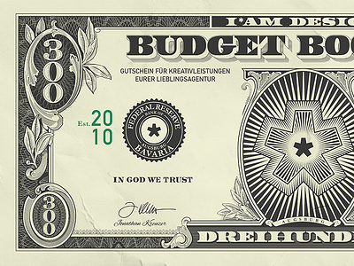 The IAM Budget Booster 300 booster budget dollar dollarbill guilloches iamdesign money paper star voucher win