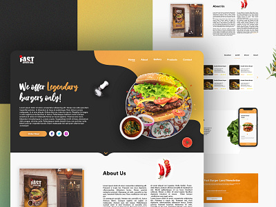 Fast Food, Burger Restaurant | Landing Page about us burger clean design fast food food kitchen landing orange restaurant ui ux web webdesign