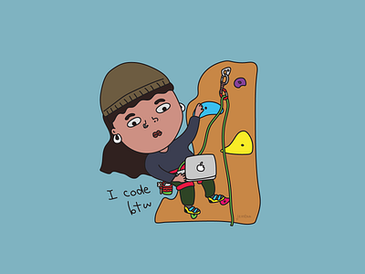 I code btw 👩‍💻 climber climbing coding computer cute design developer flat illustration rock climbing vector