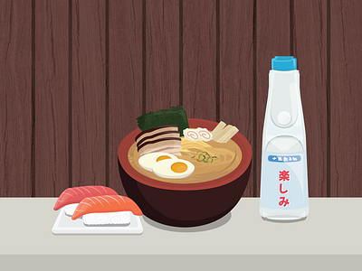 Japanese Food Essentials delicious egg food illustration japan nigiri ramen ramune salmon soda sushi vector