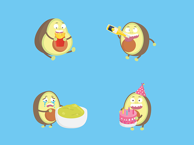 Avocado Sticker Pack 🥑 pt.2 avocado beer birthday cake creativemorningswithchinguz flat fries graphic guacamole icon illustration vector