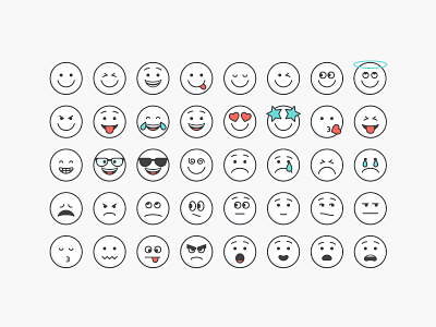Smileys Version 2 cool cute emoji emoticons expressions filled outline icon icons smile smileys white