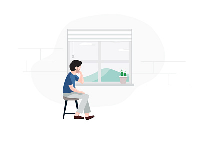 Man Looking Outside Window character design illustration inside man nature outside thinking vector web window
