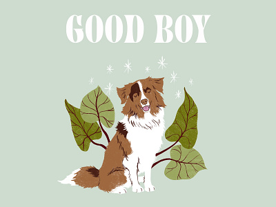 Good Boy aussie australian shepherd dog illustration ipadpro leaves mid century