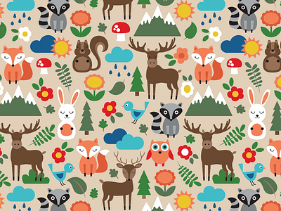 Woodland Creatures Pattern animals mountains pattern vector woods