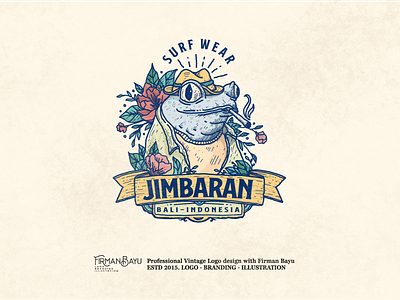 JIMBARAN SURF WEAR, Bali Indonesia - Vintage Logo Design bali brand identity branding chill colorfull logo frog logo logo logodesign ocean professional logo stationery design summer time surf logo surfing tropical tropical flyer tshirt design vintage badge vintage design vintage logo