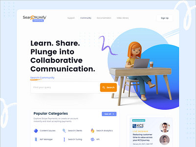 Community Landing Page ( Searchunify ) 3d animation branding community concept design graphic design illustration landing page logo product salesforce search searchunify website page