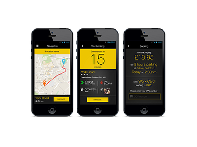 Parking App app directions maps mobile parking time travel ui ux yellow
