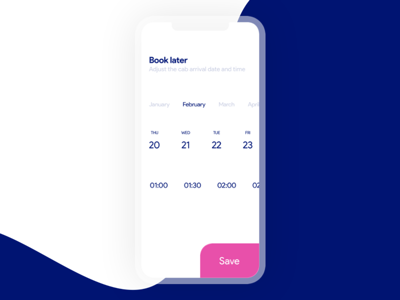 Interaction of Schedule Page on Booking Apps app booking cab booking calendar date date picker date selector design gif intraction iphone x mobile month motion principle schedule scroll sketch time