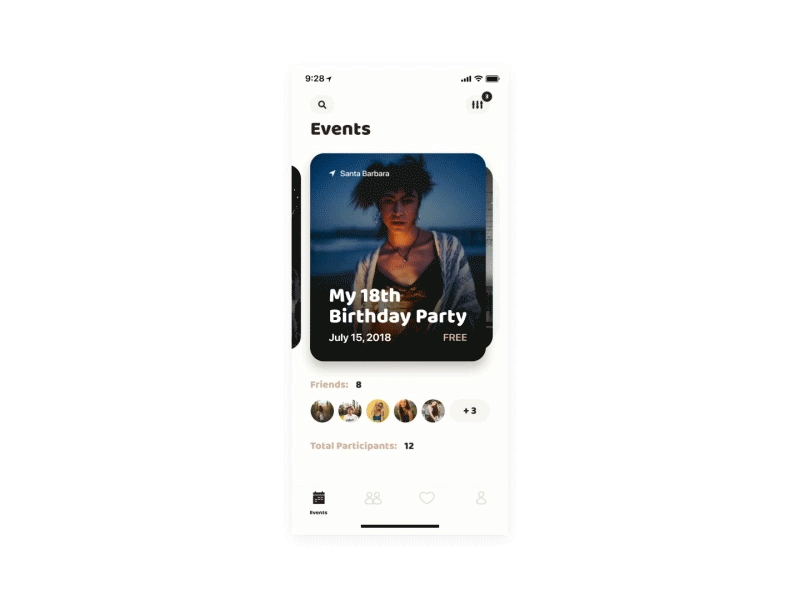 Events animation app design ux