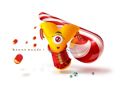 Happy new year cartoon character photoshop yellow