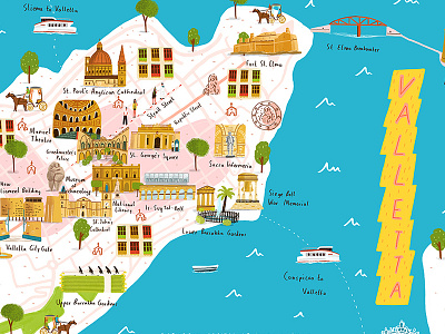 Map of Valletta malta map illustration valletta