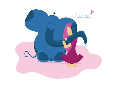 Just Us :) a elephant girl hugging illustration in smiles wrapped
