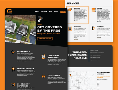 GPro Exteriors Website graphic design home exteriors home page orange and black roofing siding sketch ui ux web design web page webpage website