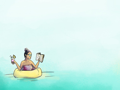 Chillaxin' chill cocktail drink digital watercolor drawing floatie floating floaty illustration line artwork pen and watercolor pool procreate reading realxing summer swimming watercolor woman in pool