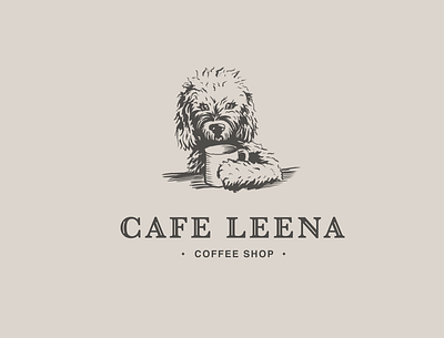 Cafe Leena Coffe Shop brand branding cafe cafe logo coffee coffee shop dog drawing hand drawn ipad leena logo mug old school old style pencil drawing procreate sketch vintage