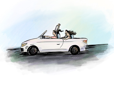 Top Down Cruising car convertible cruising drawing drive driving friends graphic design illustration ipad procreate road summer sunshine top down watercolor