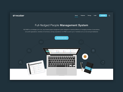 Recober Landing Page flat design flat ui header illustration landing page management system membership