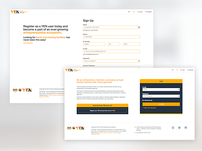 Youth Entrepreneurial Network (YEN) clean entrepreneurial flat ui login sign up web app
