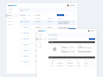 Carpetash Dashboard admin dashboard grey manage user management minimalist table list web app web ui white