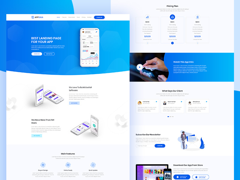 AppSinia - App Landing Page creative illustration creative design app landing page minimal design ui clean ux landing page