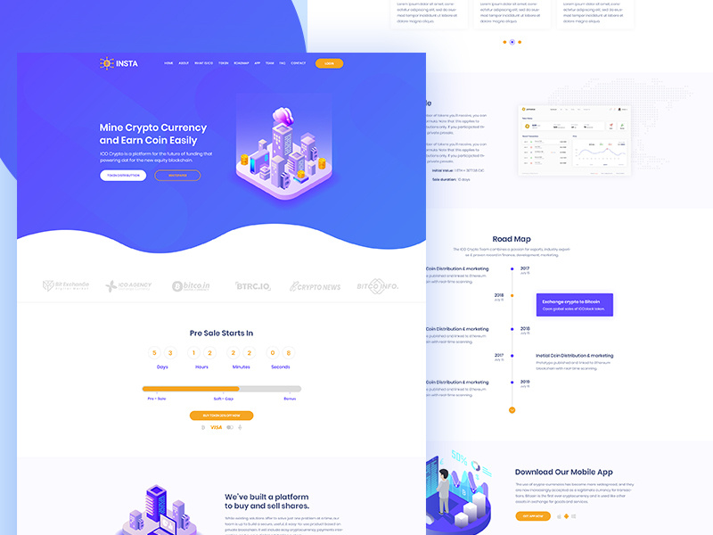 Insta - Cryptocurrency landing Page illustration iico agency ico landing ico cryptocurrency crypto consulting business blockchain bitcoin landing bitcoin