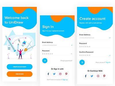UniDraw - Drawing App android app app design app ui clean creative drawing app ios app login painting app signup screen
