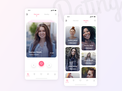 Dating App Design (Freebie) app design card creative date datingapp design discover iosapp love match meeting message minimal minimalist nearly relationapp tinder uidesign uiux