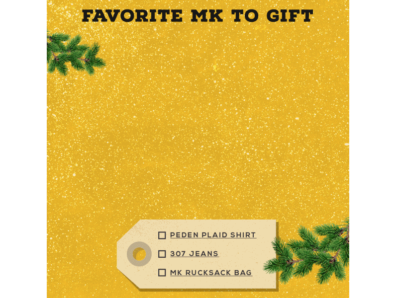 Favorite MK to Gift animation christmas clothes favorite gift tag gifts glitter gold holiday present slide trees