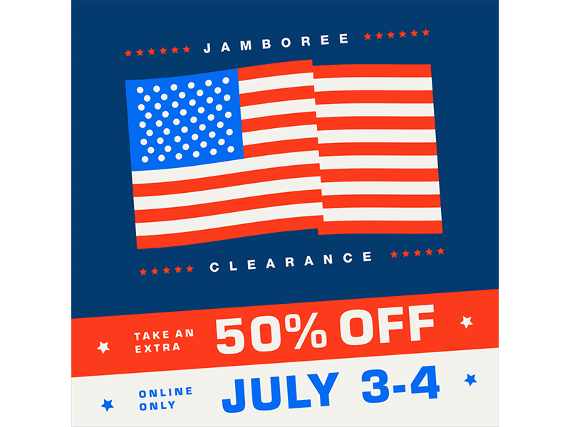 Jamboree Clearance america animation clearance cookout design flag fourth of july illustration jamboree memorial sale usa
