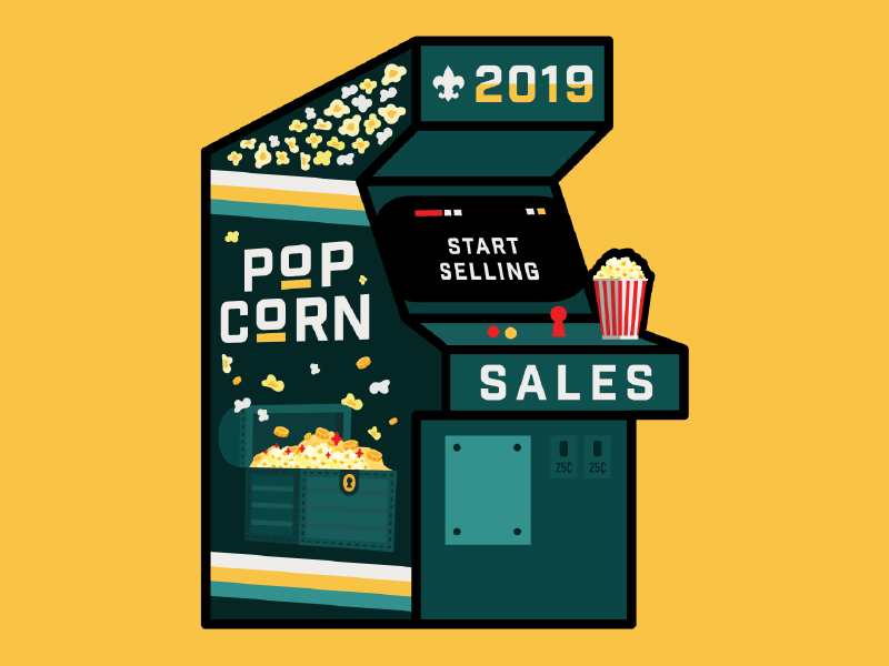 Popcorn Patch Final animation arcade badge design gif green icon illustration logo patch popcorn typography vector video games