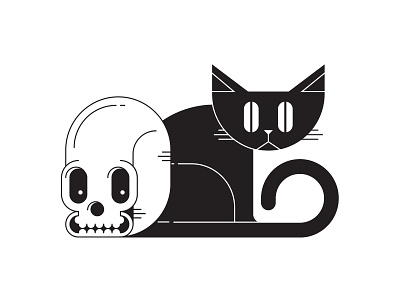 Halloween Skull & Cat blackandwhite bones cat digital graphicdesign grid halloween illustration illustrator scary skull spooky vector
