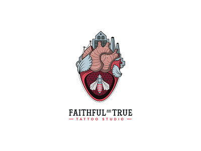 Faithful and True Tattoo Studio bee heart logo tattoo