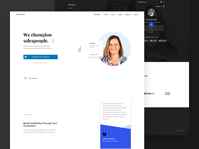 Homepage blue dark layout dribbble home home page landing page marketing materialup montserrat playfair sales san francisco signature testimonials ui uidesign web