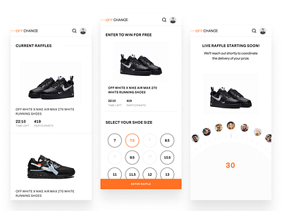 Just launched, check out OffChance.com black figma minimal mobile mobile web mobile web design nike orange raffle shoes spinning wheel