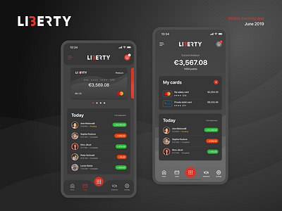 Mobile banking application - Dark edition app bank banking card credit dark dashboard debit mobile ui ux